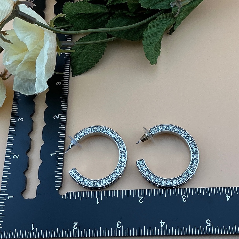 Hoop Earrings Post Silver Rhinestone - Picture 6 of 6
